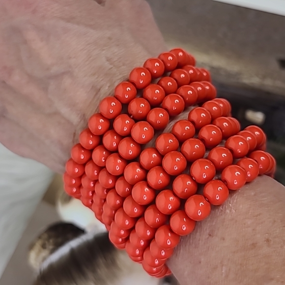unbranded Jewelry - Statement Bracelet Red Beads Stretch Lightweight Casual Everyday Jewelry Bold